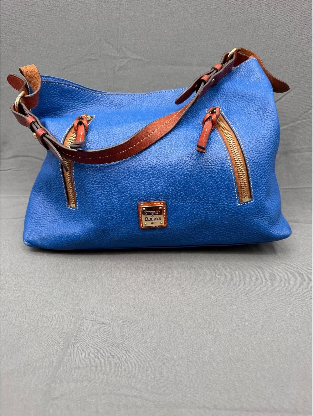 Dooney & Bourke Blue Pebbled Leather Shoulder Bag with Red Interior